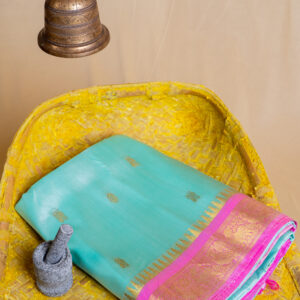 Kanchipattu Aqua Blue and Rose Saree