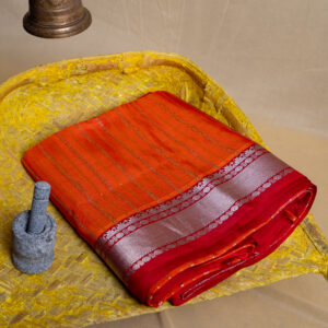 Venkatgiri Pattu Saree Orange and Small Red Border
