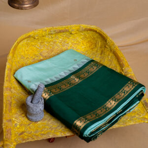 Narayanpet Seagreen saree with Green Gap Border