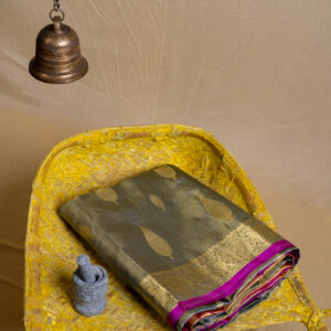 Venkatgiri Zari Pattu Saree Grey with Magenta Selwidge