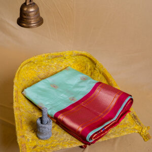 Narayanpet Signature Pattu Saree Seagreen With PinkBorder