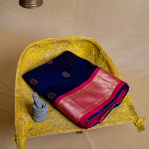 Narayanpet Signature Pattu Saree Inkblue With PinkBorder