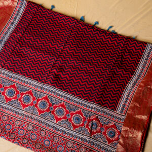 Red and Black Ajarakh Print Dola Silk Saree
