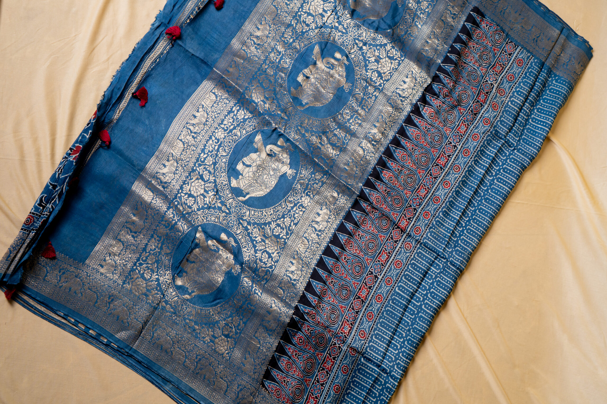 Dolasilk Ajrakh block print Sarees - Image 3