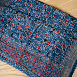 Dolasilk Ajrakh block print Sarees