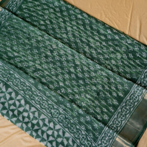 Pure Kotta Dabu Print Green Saree