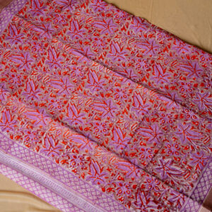 Sangeri Print Lailac and Orange Maheshwari Silk Saree