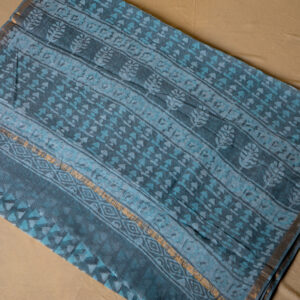 Pure Kotta Dabu Print Tale Blue Saree