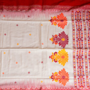 Pure Cotton White and Red Saree