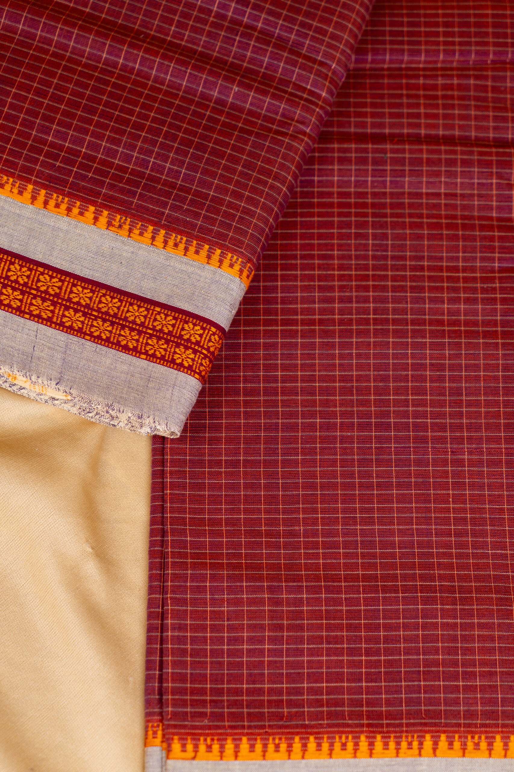 Brickred With Grey Narayanpet Cotton Saree - Image 4