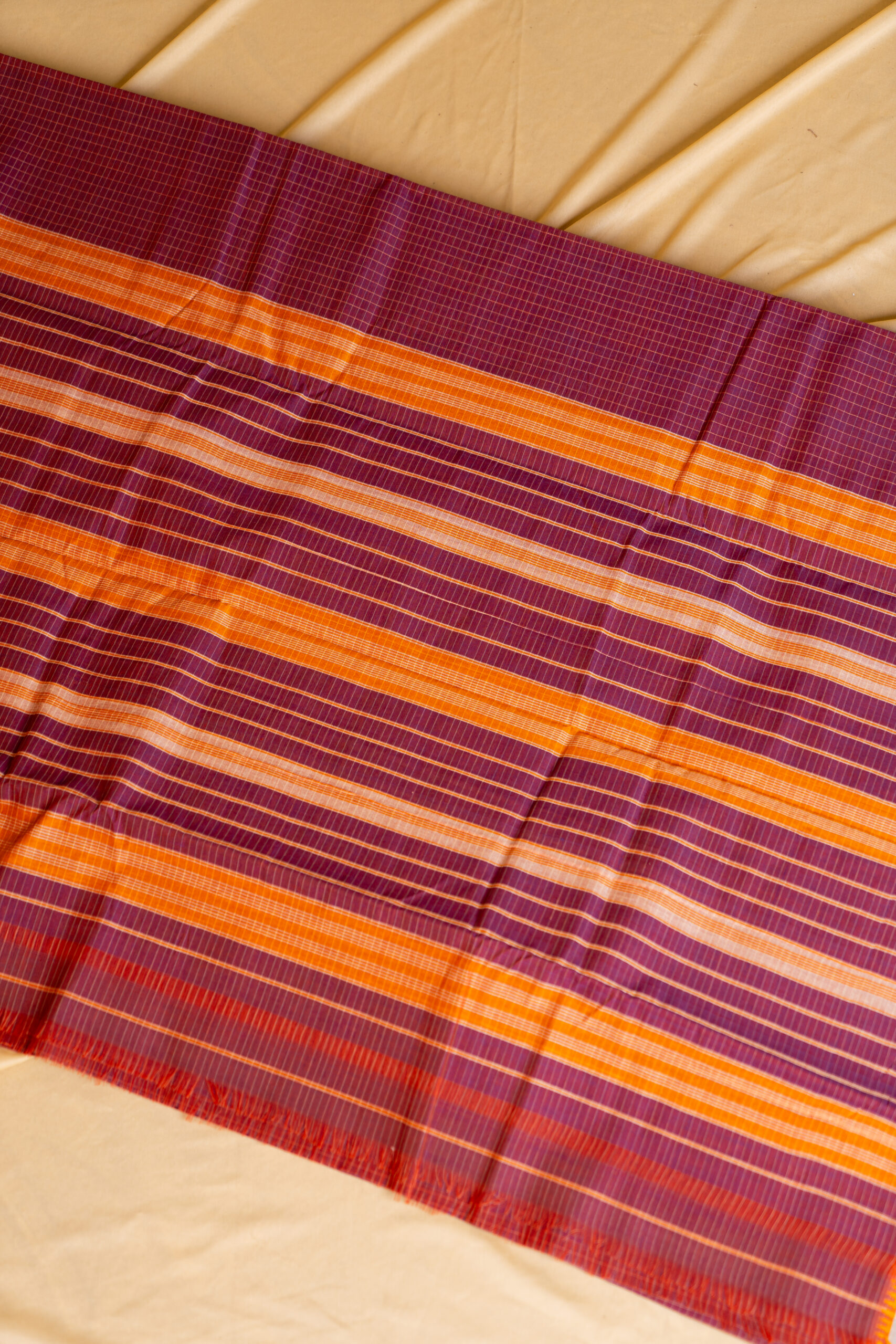 Brickred With Grey Narayanpet Cotton Saree - Image 3